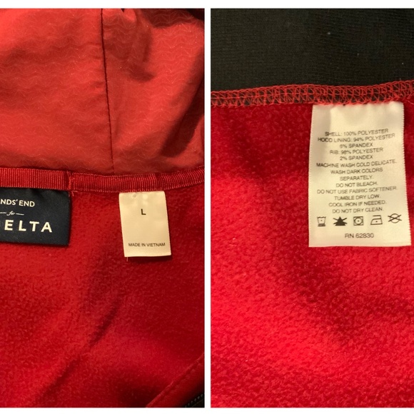 Delta Airlines Lands End Full Zip Hoodie Sweatshirt Size L Ramp w/4zipper pocket - Picture 3 of 12